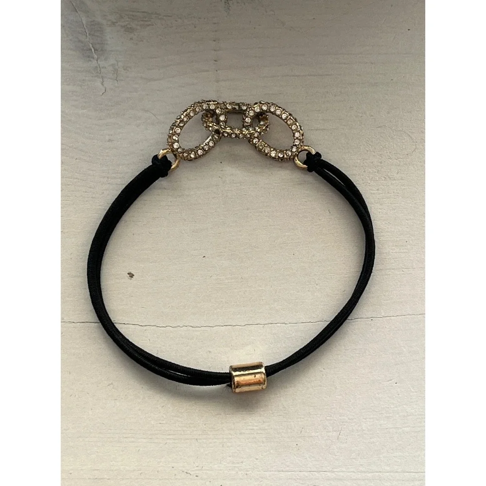 Rhinestone Interlocking Circle Bracelet Black‎ Cord